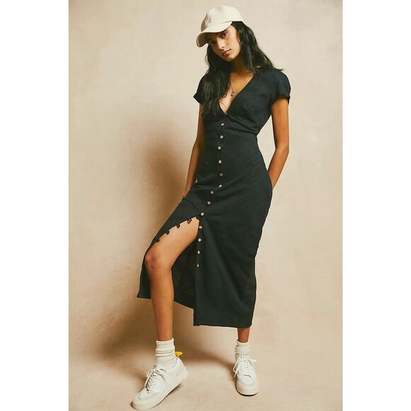 Free People New In Town Midi Dress Black Small S NEW - Picture 4 of 5